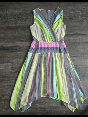 Vintage Calvin Klein Strapless Bodycon Dress Multicolor Striped Size 6 Y2K